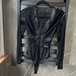 Black Lace Long Sleeve Bodysuit